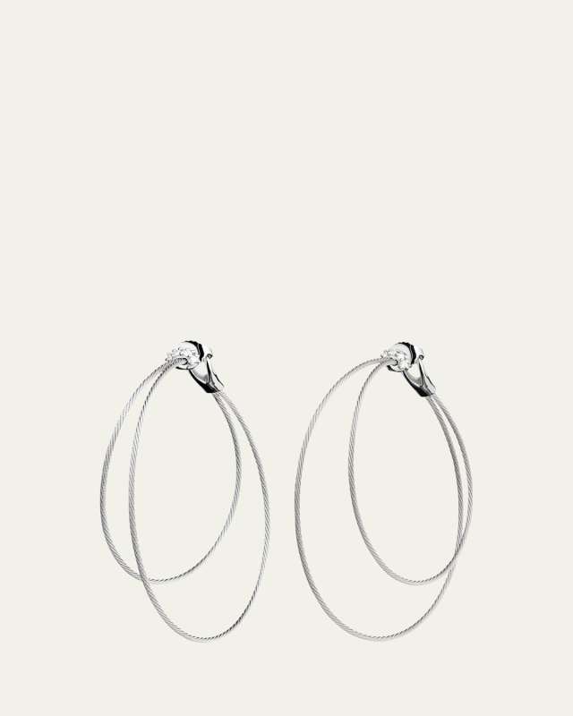 18K White Gold Double Wrap Diamond Hoop Earrings